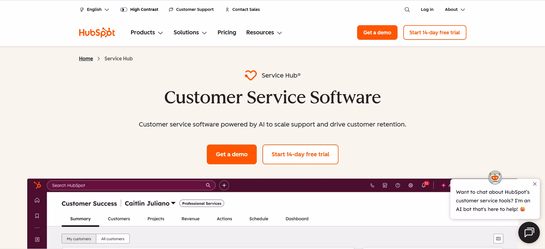 HubSpot Service Hub AI AI customer support — product homepage screenshot