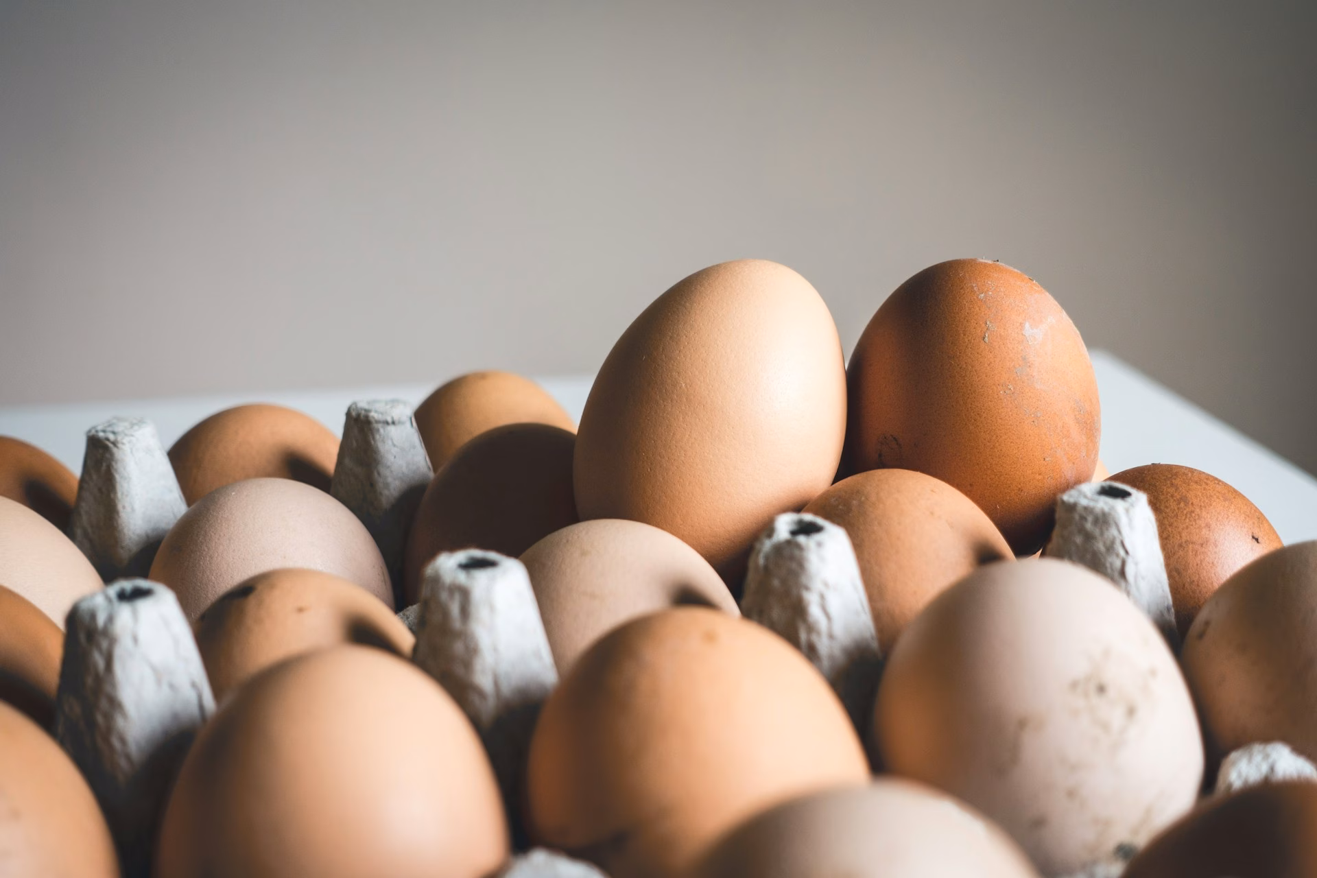 A carton of fresh brown eggs