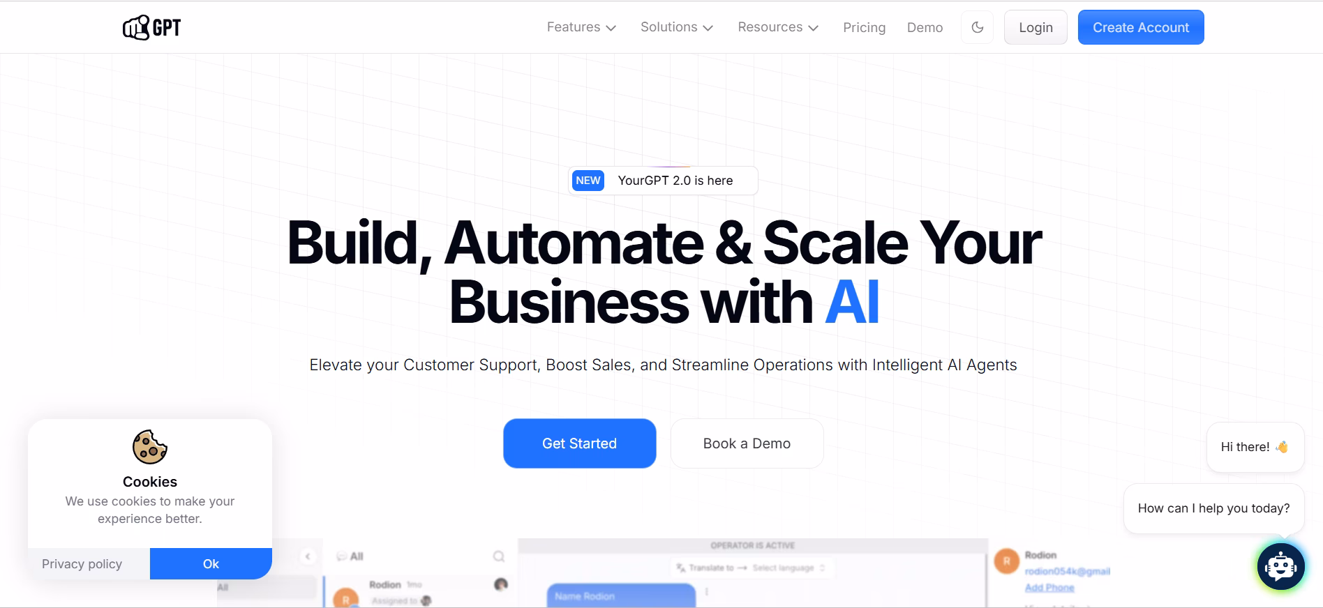 YourGPT AI customer support — product homepage screenshot
